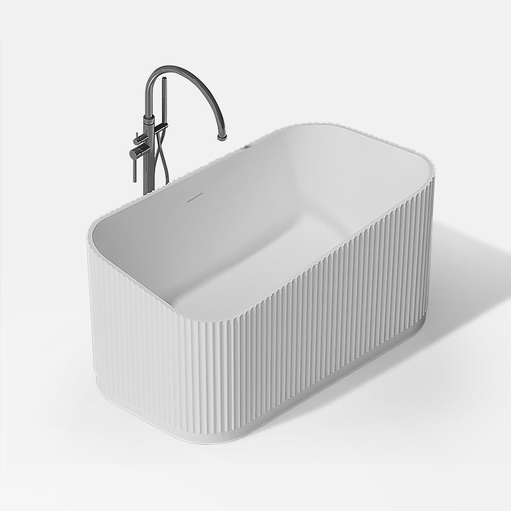 HMR - 47" Modern Novelty Freestanding Stone Resin Soaking Bathtub White 95.1-Gallon Capacity