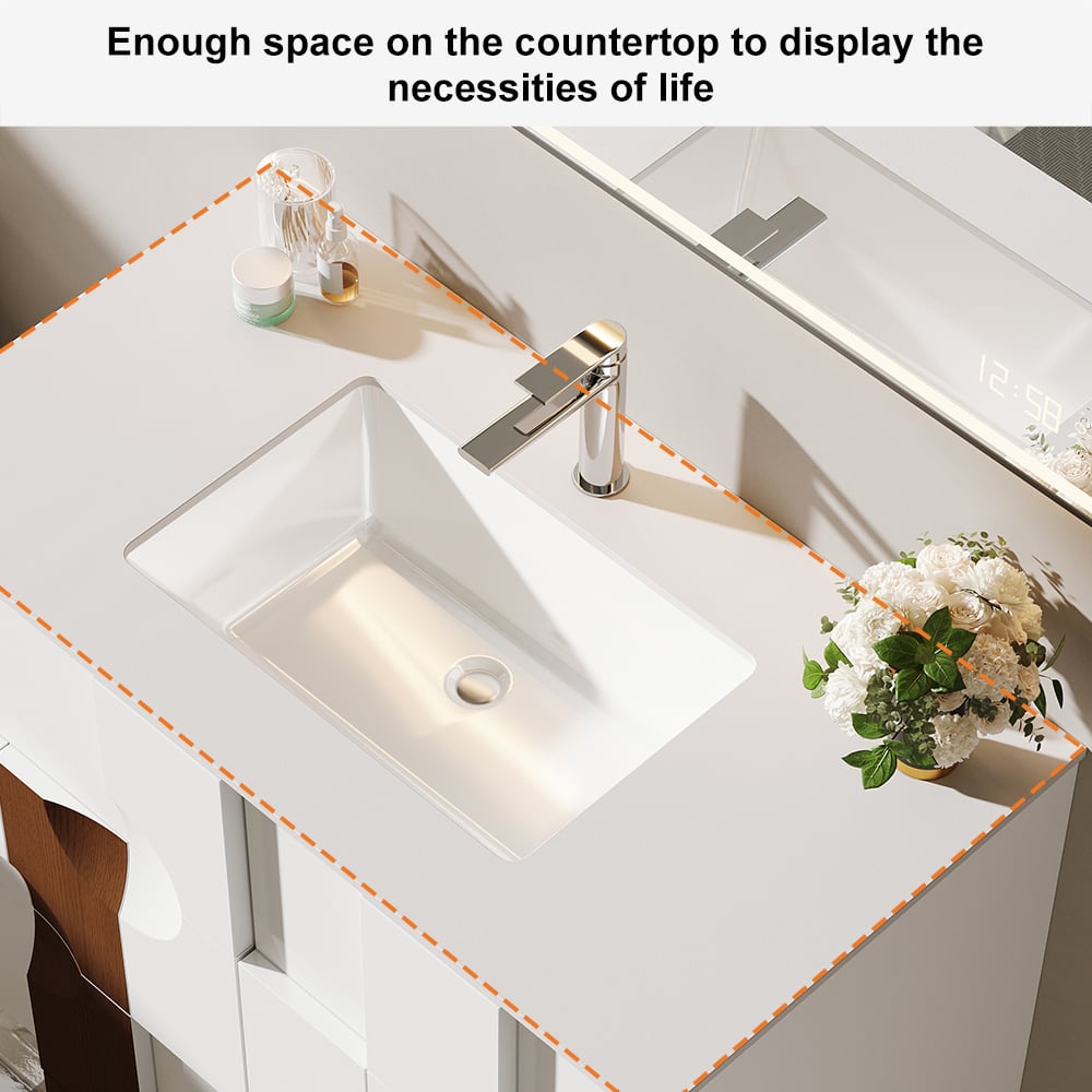 HMR - 35" Freestanding Bathroom Vanity with Ceramics Undermount Sink in White & Walnut