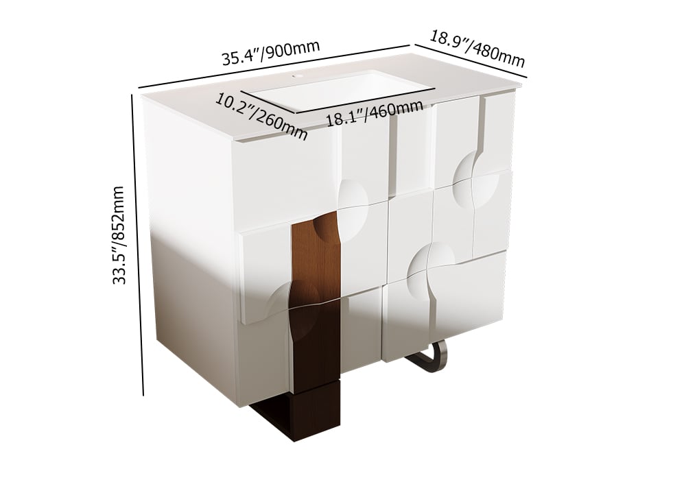 HMR - 35" Freestanding Bathroom Vanity with Ceramics Undermount Sink in White & Walnut