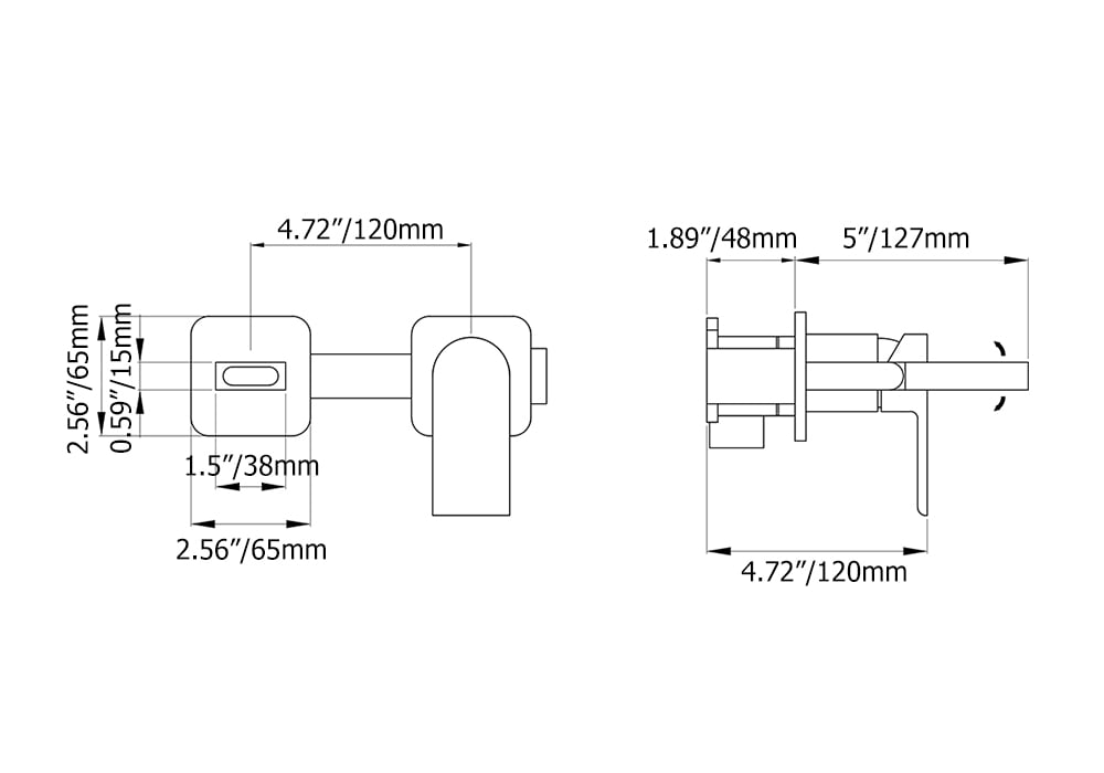 HMR - Brushed Gold Waterfall Bathroom Sink Faucet with Swirling Spout Wall-Mounted Solid Brass
