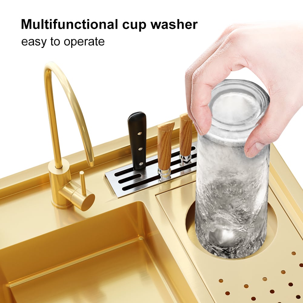 HMR Drop-in Kitchen Sink Workstation With High-pressure Cup Washer Stainless Steel - Gold
