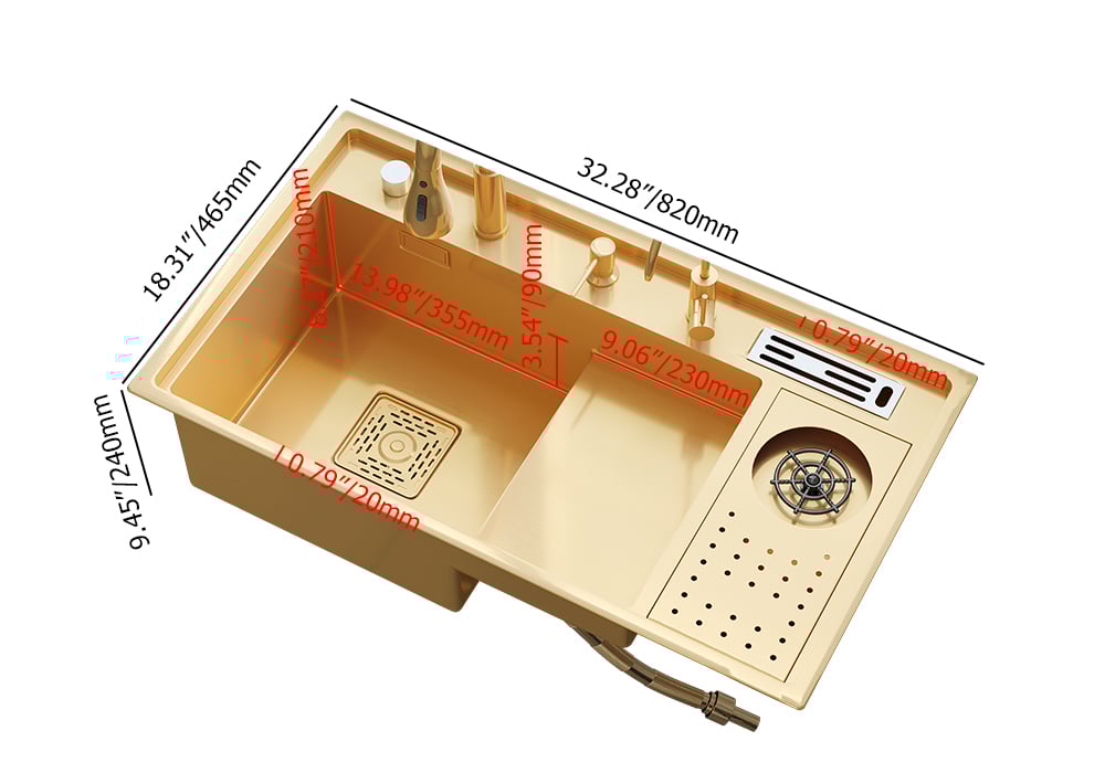 HMR Drop-in Kitchen Sink Workstation With High-pressure Cup Washer Stainless Steel - Gold