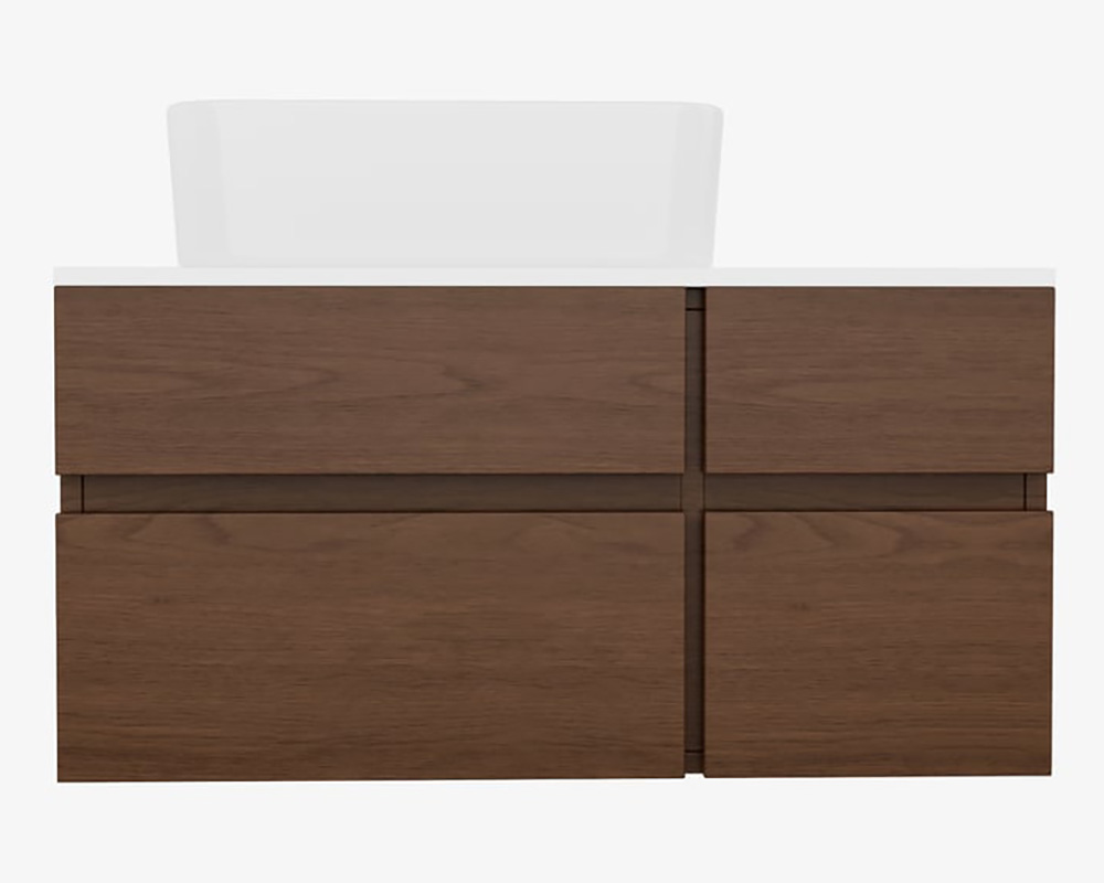 HMR Modern Floating Bathroom Vanity Set with Faux Marble Top & Double Ceramic with Vessel Sink - Walnut, 31.5"