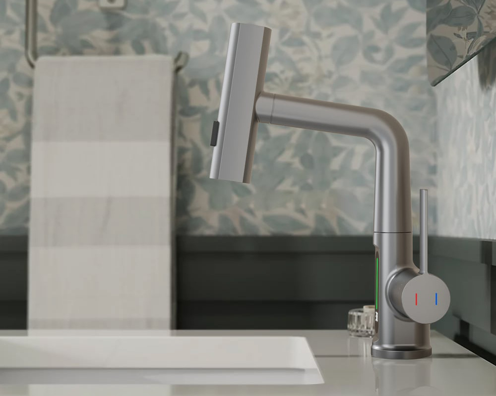 HMR - LED Digital Display Pull-Out Bathroom Faucet with Pull Out Sprayer
