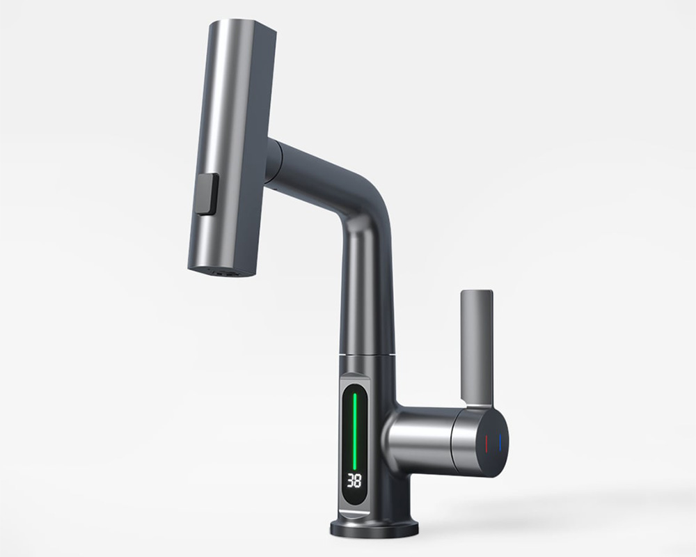HMR - LED Digital Display Pull-Out Bathroom Faucet with Pull Out Sprayer
