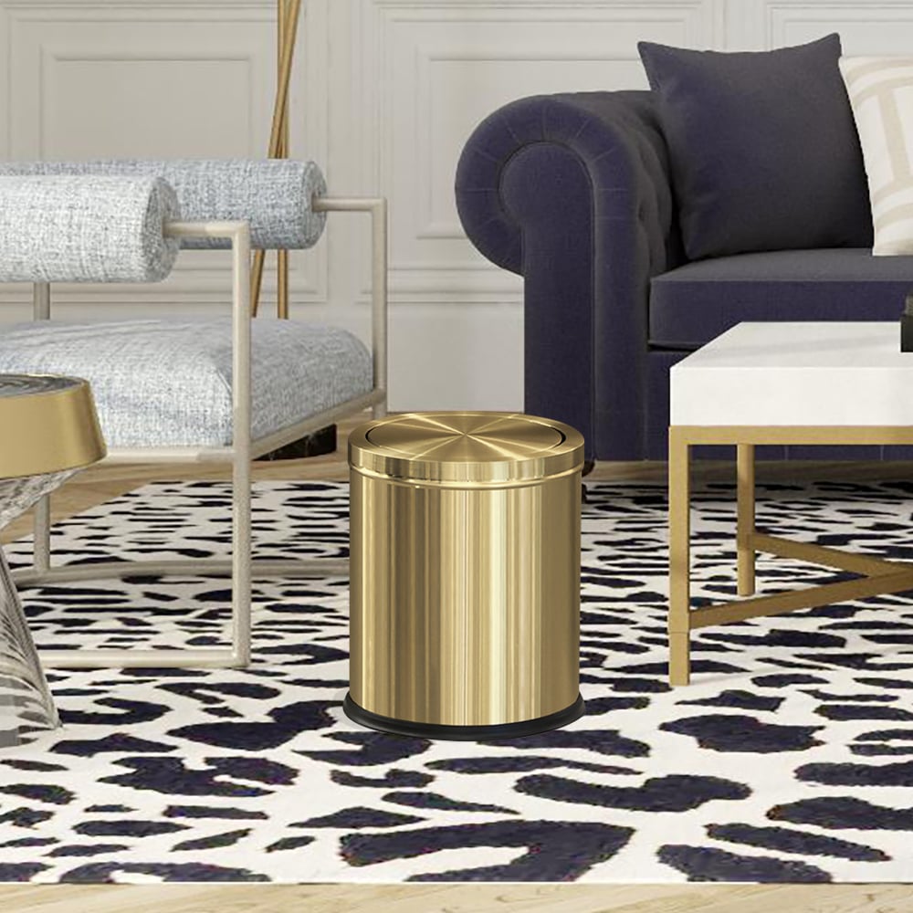 HMR - Gold Round Trash Can Stainless Steel Garbage Can with Swing-Top Lid for Bathroom