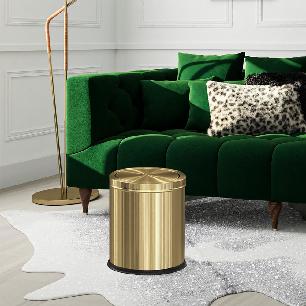HMR - Gold Round Trash Can Stainless Steel Garbage Can with Swing-Top Lid for Bathroom