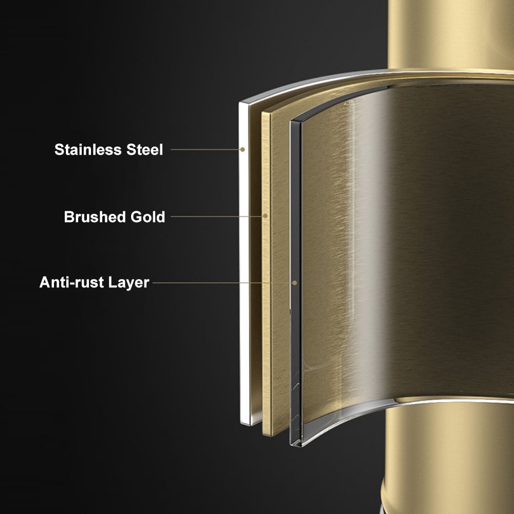 HMR - Gold Round Trash Can Stainless Steel Garbage Can with Swing-Top Lid for Bathroom