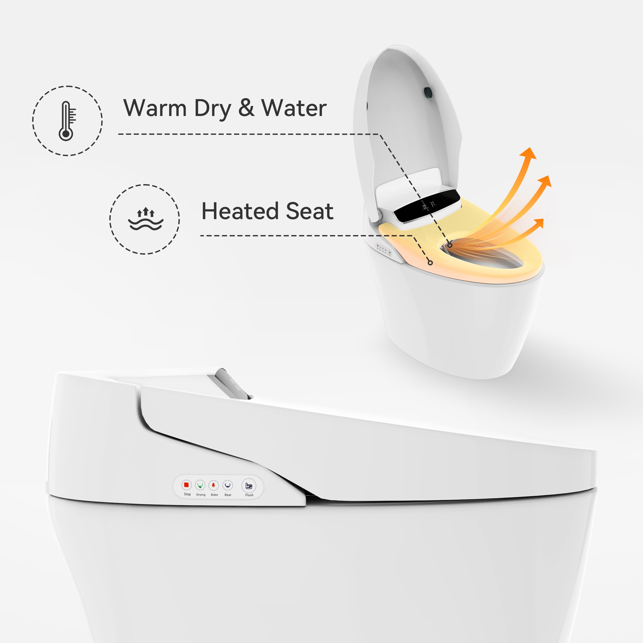 HMR Set of Two Automatic Flushing Smart Bidet Toilet - White, Automatic