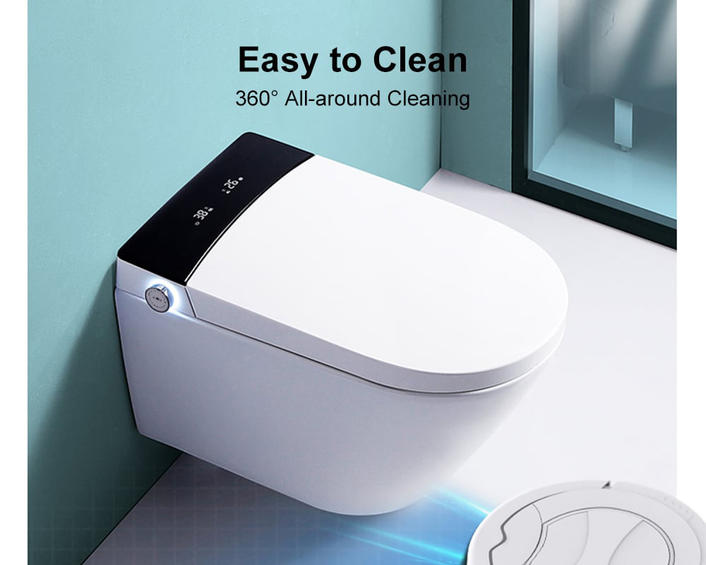 HMR Set of Two Automatic Wall-Mounted Smart Bidet Toilet with In-Wall Tank - White & Black
