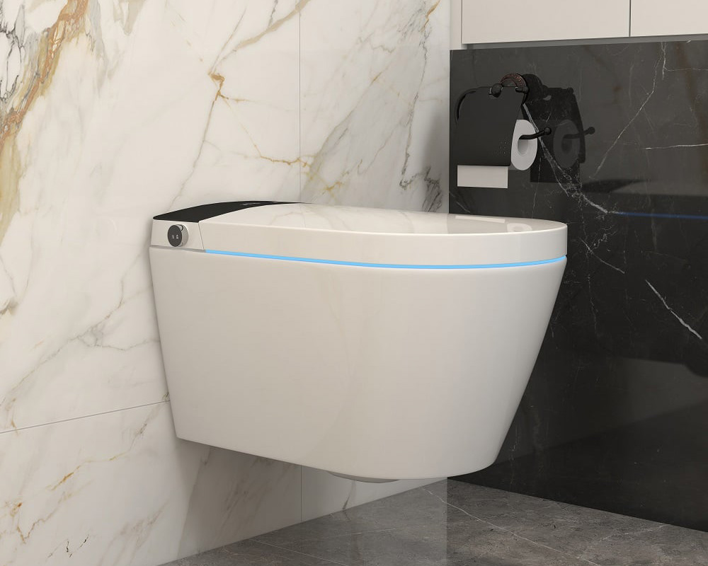 HMR Set of Two Automatic Wall-Mounted Smart Bidet Toilet with In-Wall Tank - White & Black