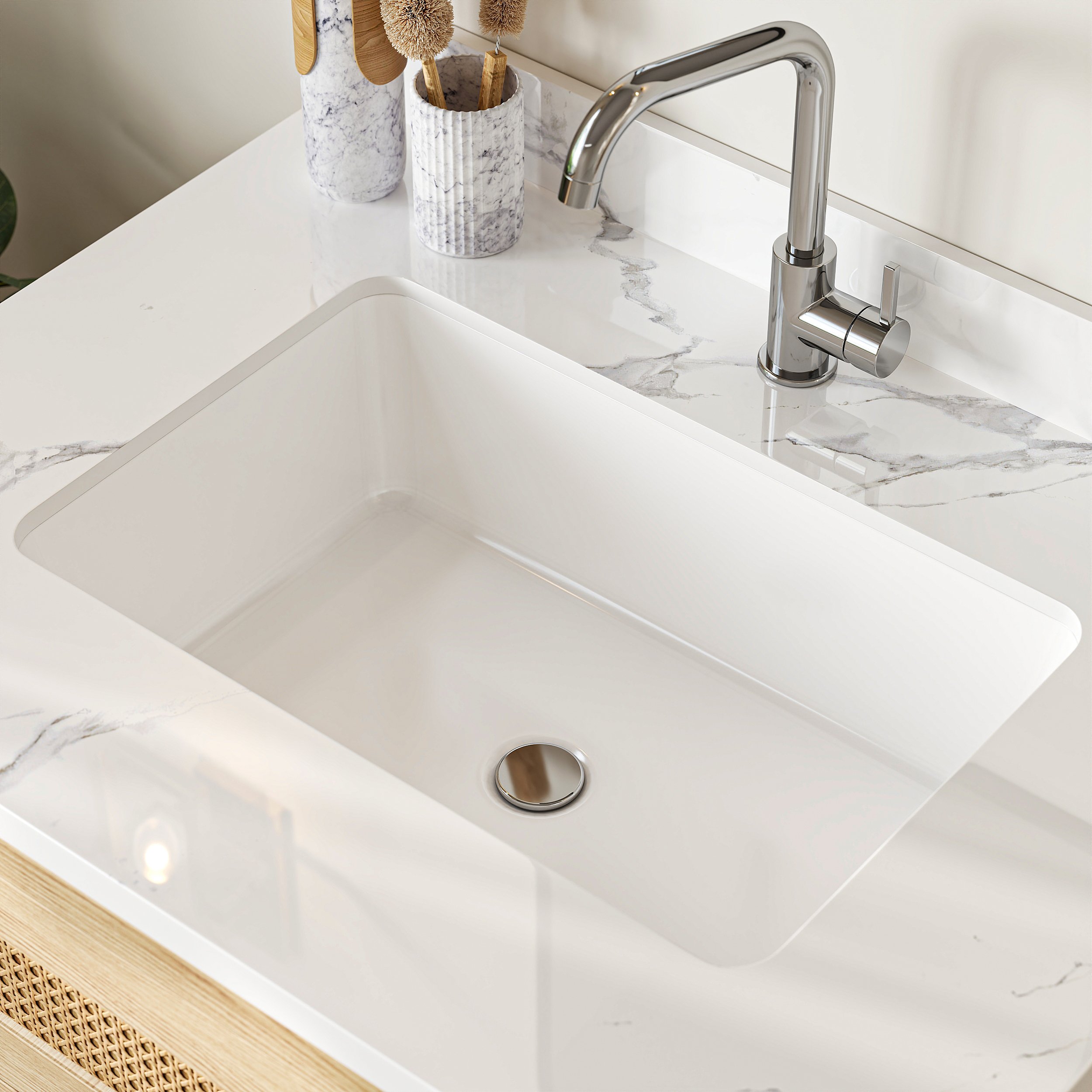 HMR - Bathroom Vanity Set 29.9" Modern Freestanding Sintered Stone Bathroom Vanity with Sink
