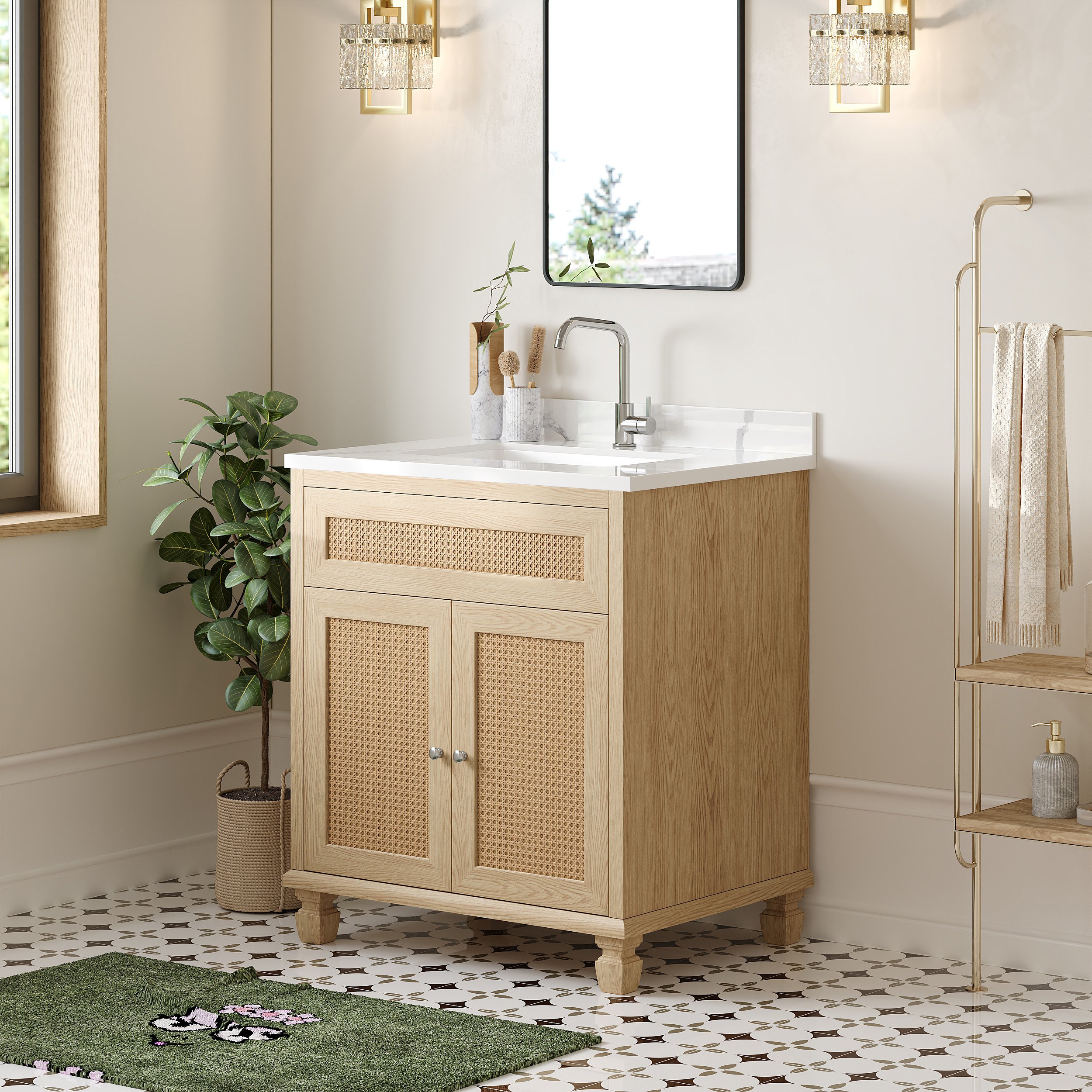 HMR - Bathroom Vanity Set 29.9" Modern Freestanding Sintered Stone Bathroom Vanity with Sink