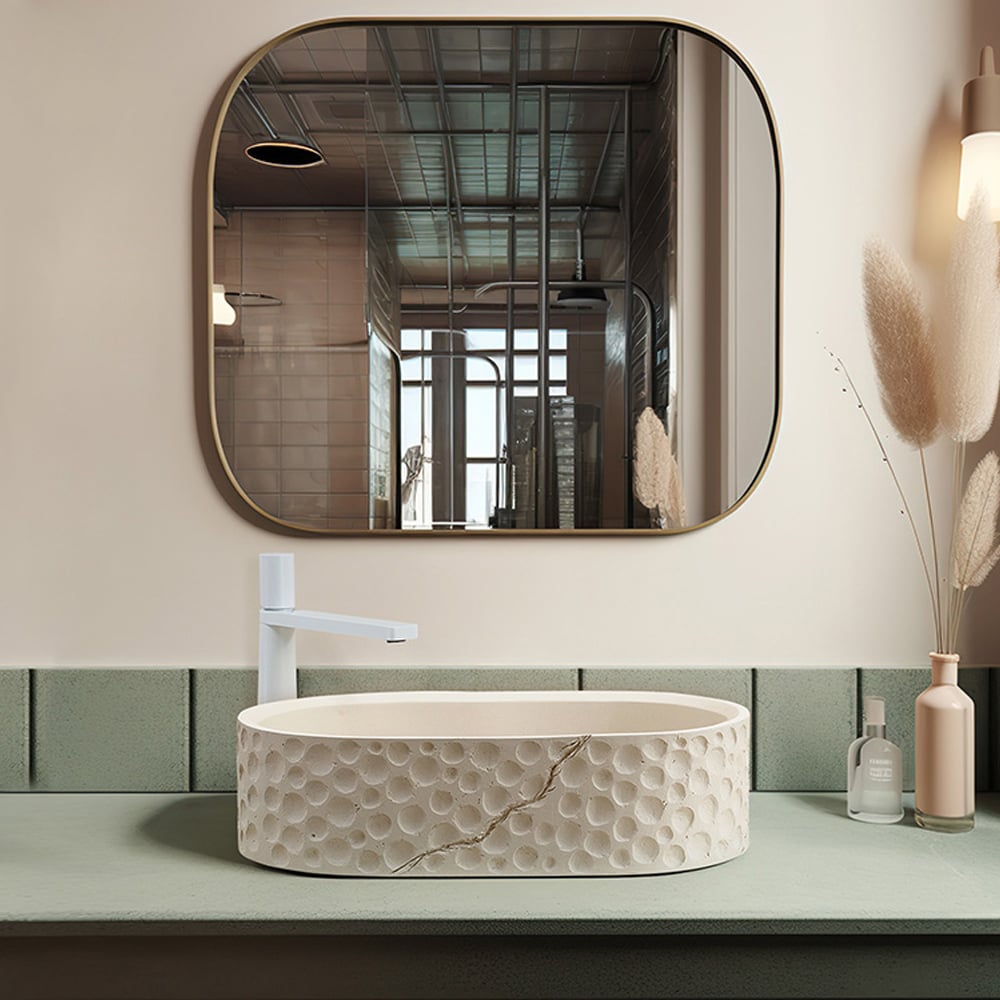 HMR - 25" Stone Resin Oval Vessel Sink Japandi Washbasin