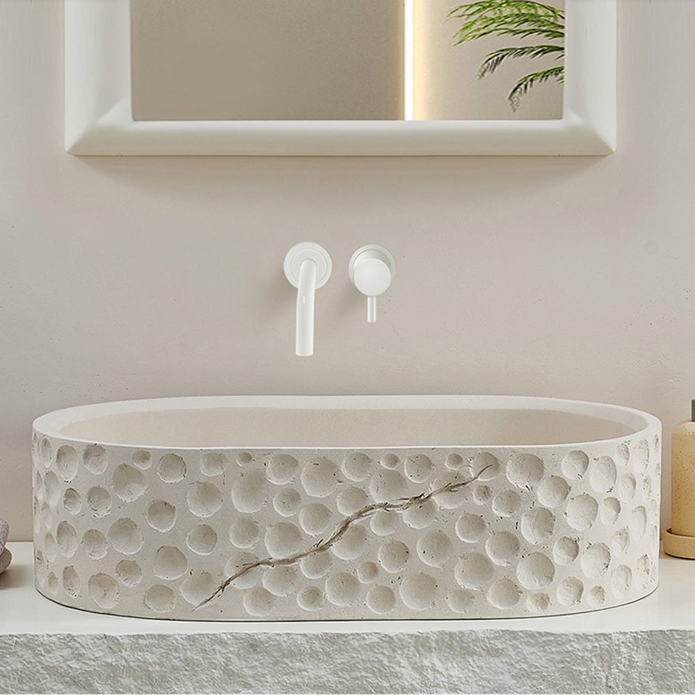 HMR - 25" Stone Resin Oval Vessel Sink Japandi Washbasin