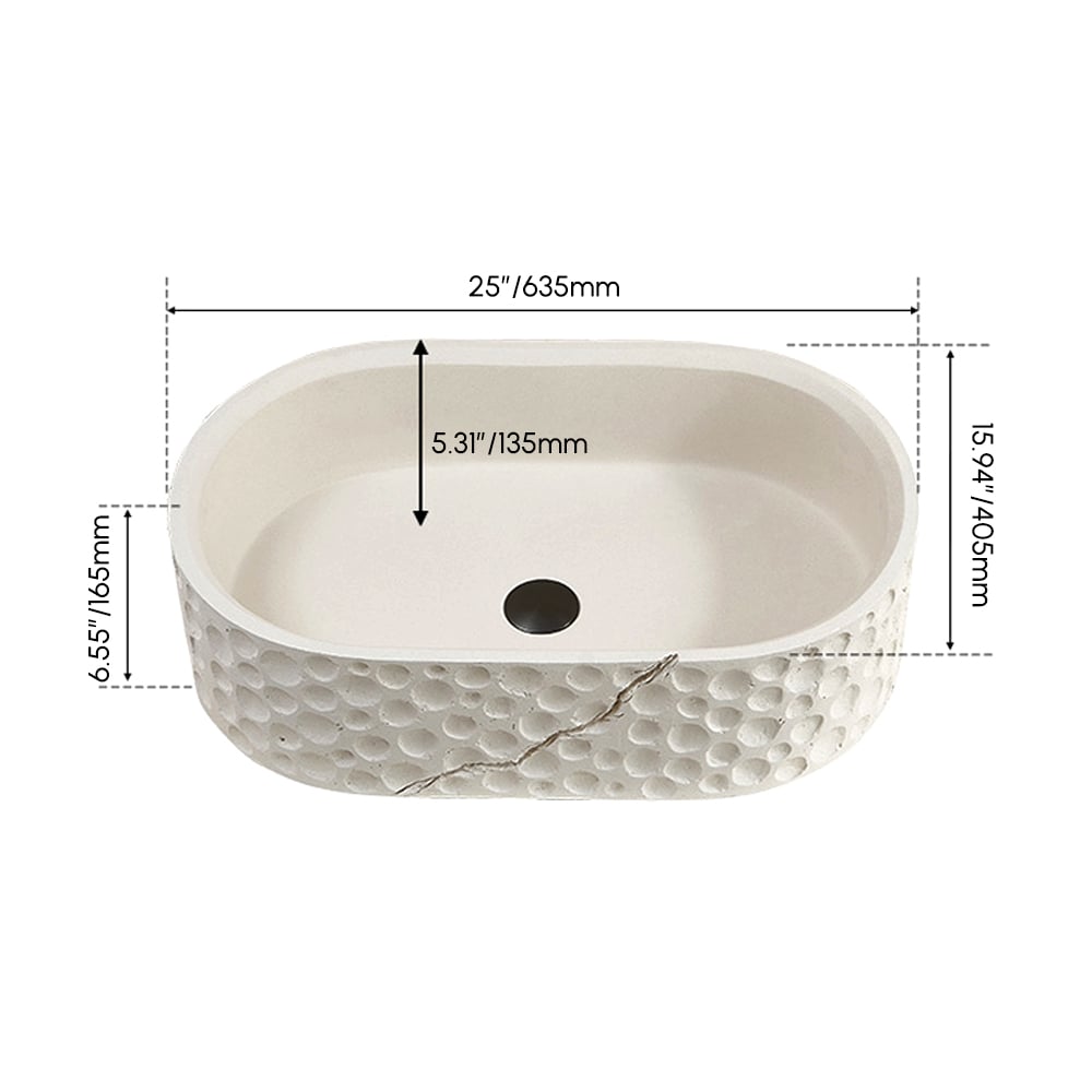 HMR - 25" Stone Resin Oval Vessel Sink Japandi Washbasin