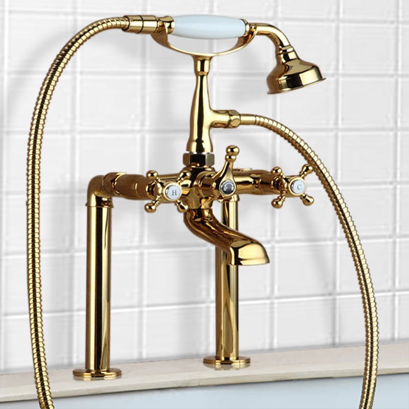 HMR - Modern Stylish Deck Mounted Bathroom Sink Faucet in Brass