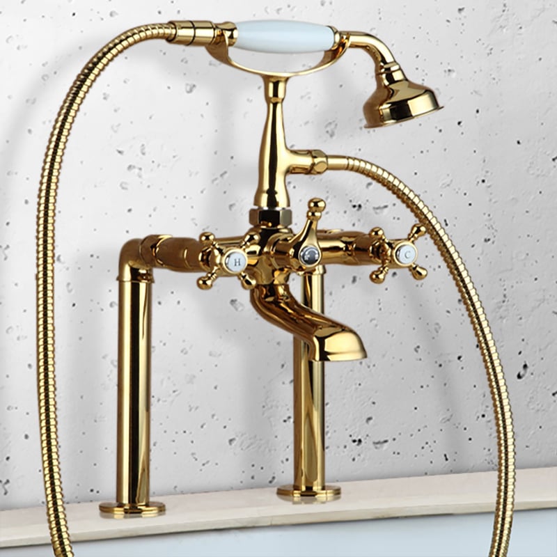 HMR - Modern Stylish Deck Mounted Bathroom Sink Faucet in Brass