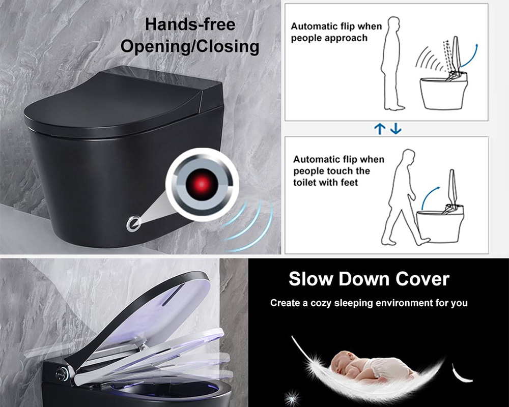 HMR Automatic Wall-Mounted Smart Bidet Toilet with In-Wall Tank - Black