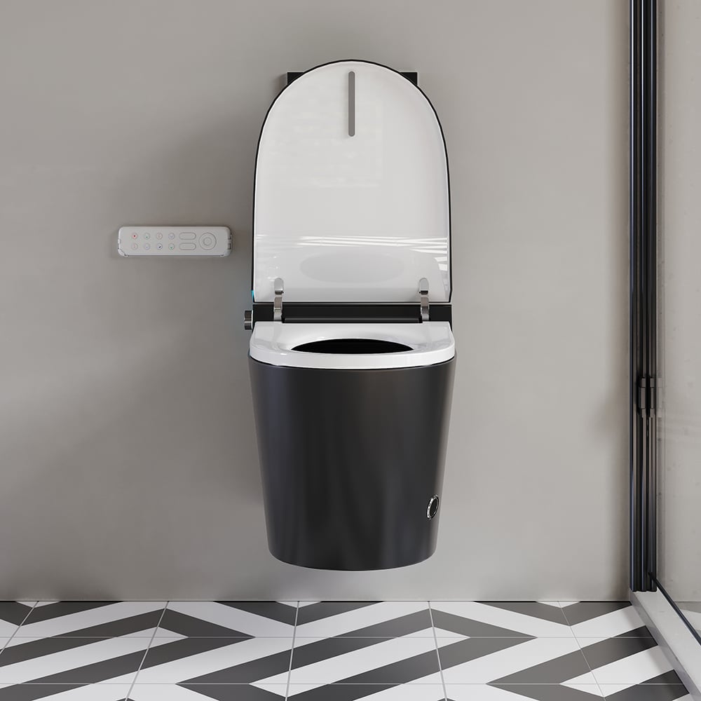 HMR Automatic Wall-Mounted Smart Bidet Toilet with In-Wall Tank - Black
