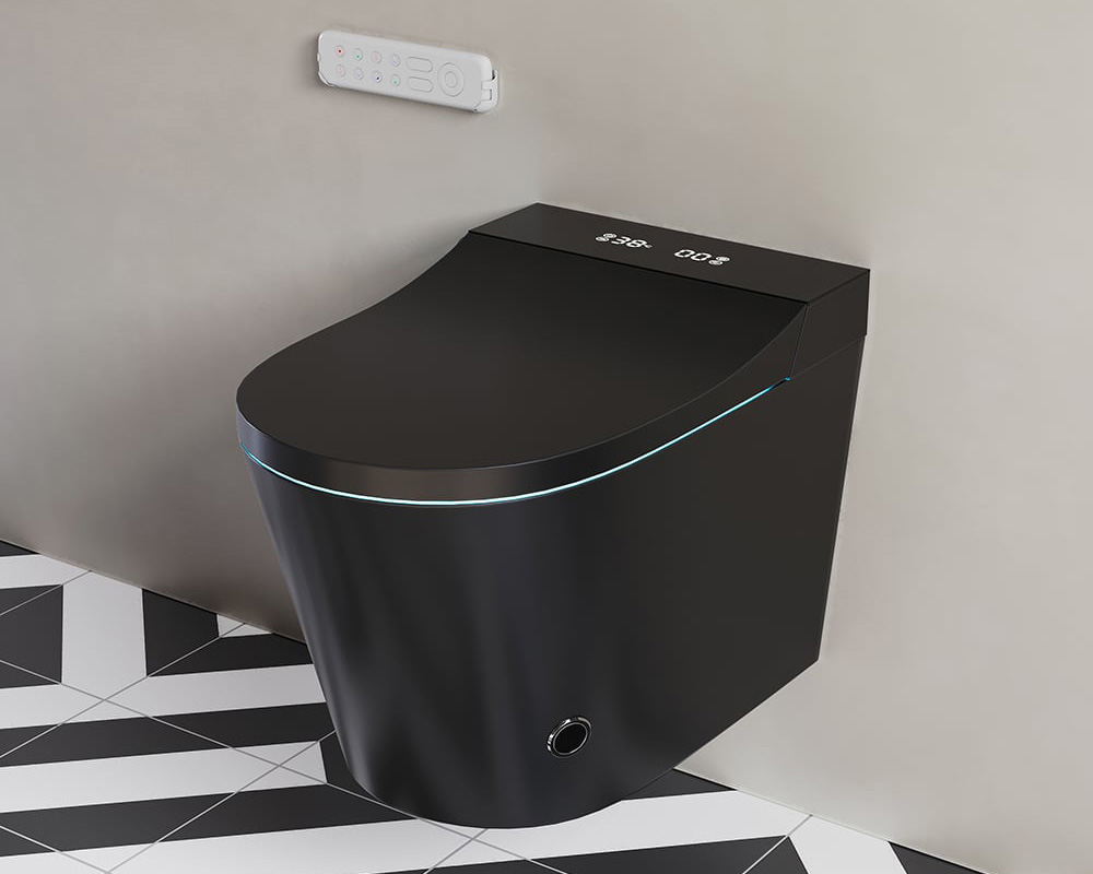 HMR Automatic Wall-Mounted Smart Bidet Toilet with In-Wall Tank - Black