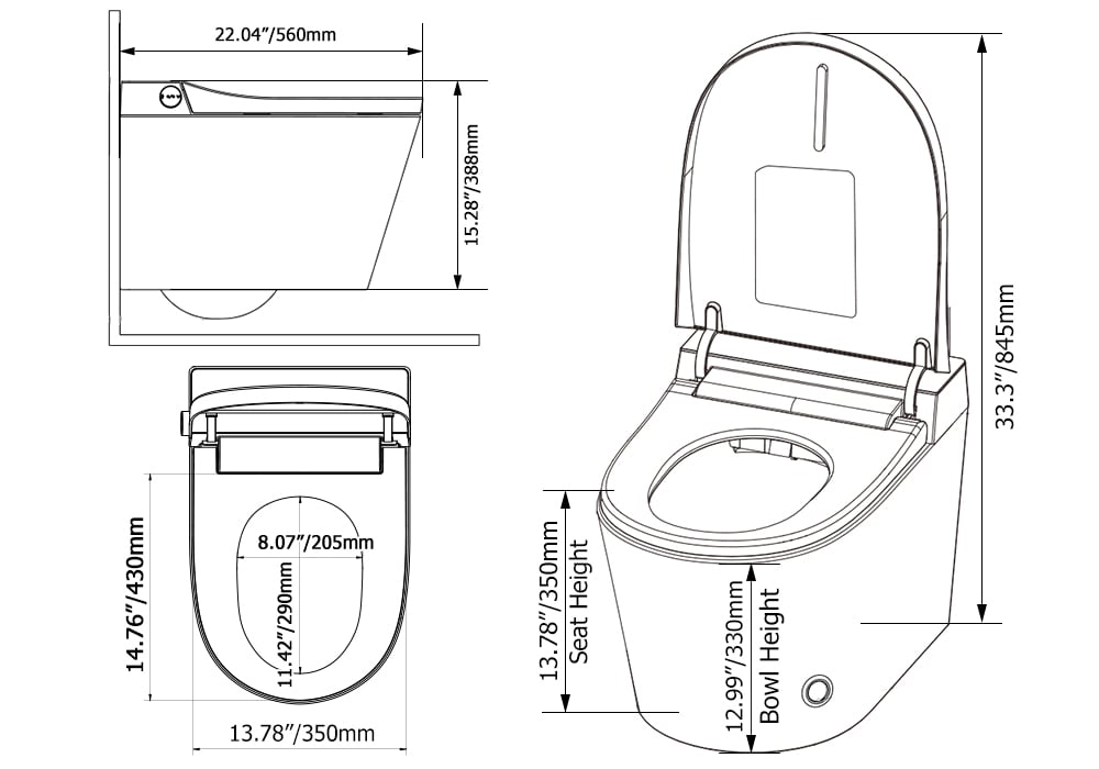 HMR Automatic Wall-Mounted Smart Bidet Toilet with In-Wall Tank - Black