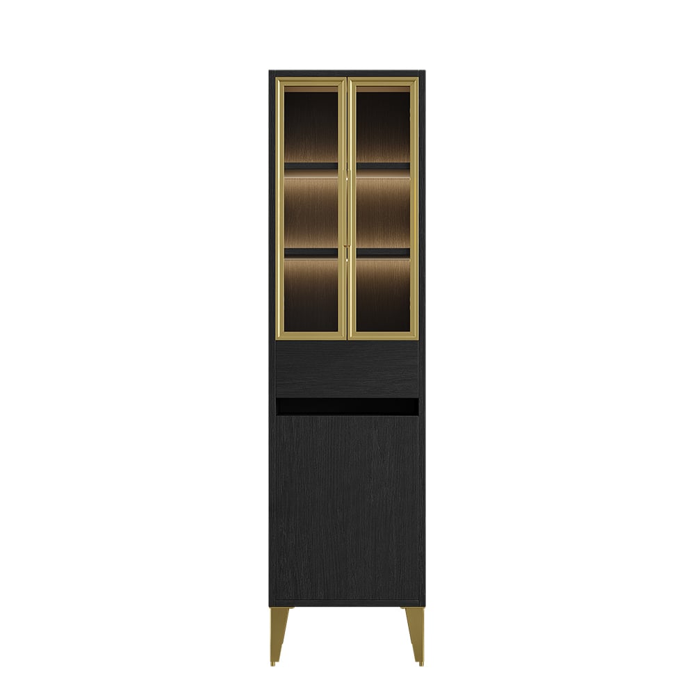 HMR - Freestanding Bathroom Storage Cabinet with LED Lighted in Black & Gold