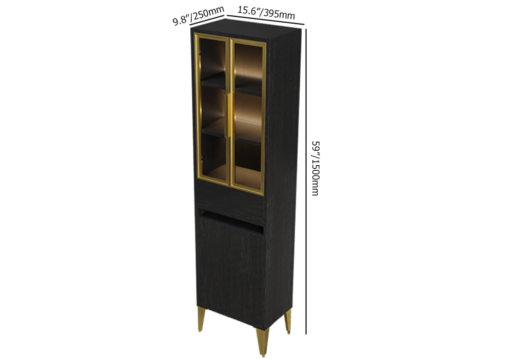 HMR - Freestanding Bathroom Storage Cabinet with LED Lighted in Black & Gold