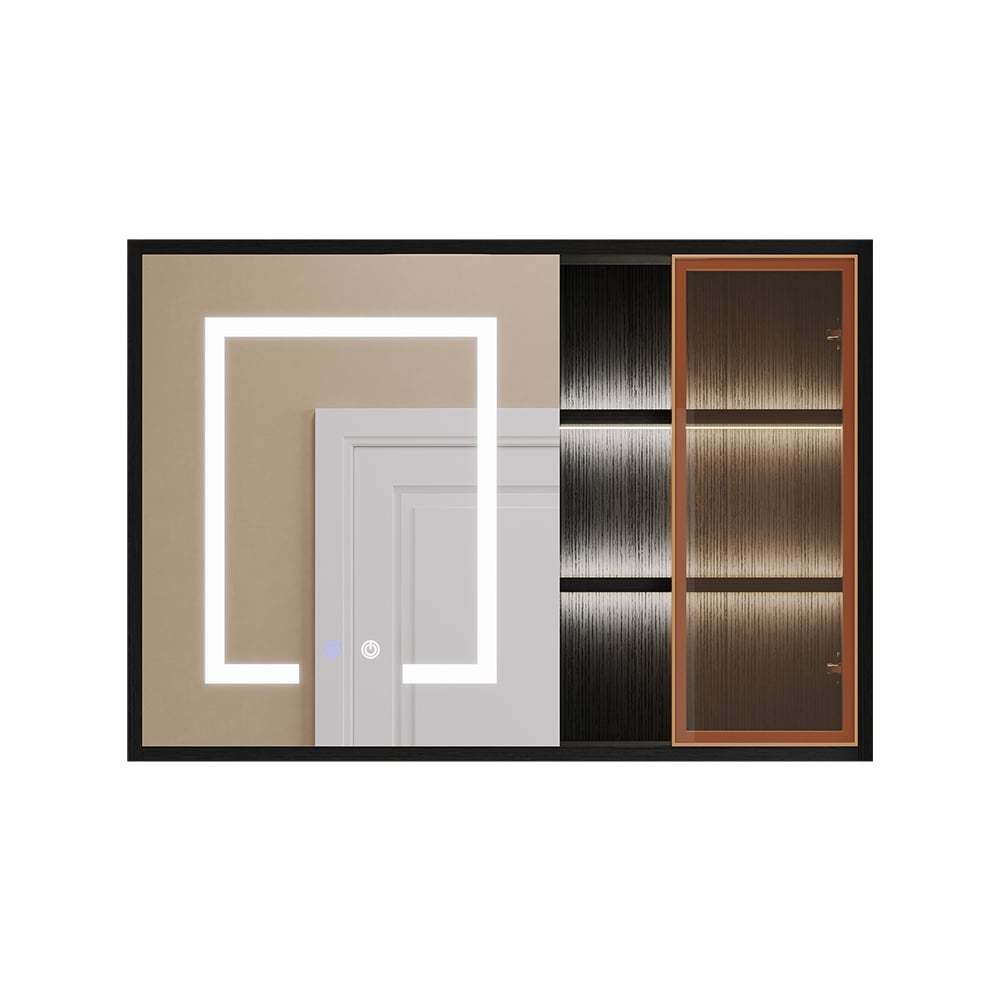 HMR - 40" Black LED Lighted Bathroom Medicine Cabinet Vanity Mirror with Storage & Glass Door
