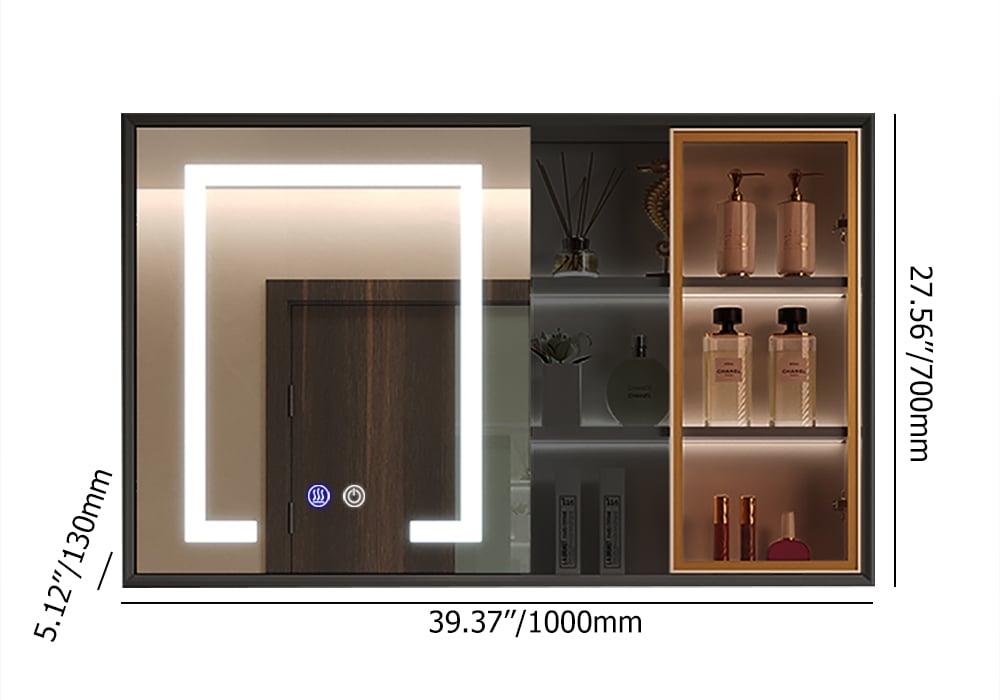 HMR - 40" Black LED Lighted Bathroom Medicine Cabinet Vanity Mirror with Storage & Glass Door