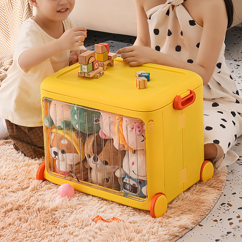 HMR - Yellow Kids Toy Organizer Cart Collapsible Storage Bin with Wheels & Handle