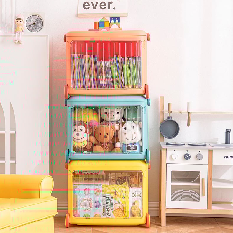 HMR - Yellow Kids Toy Organizer Cart Collapsible Storage Bin with Wheels & Handle