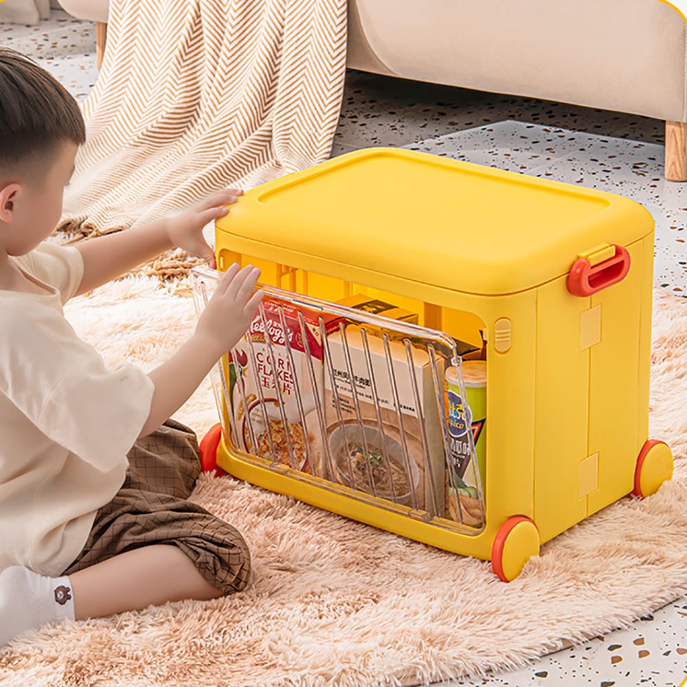 HMR - Yellow Kids Toy Organizer Cart Collapsible Storage Bin with Wheels & Handle