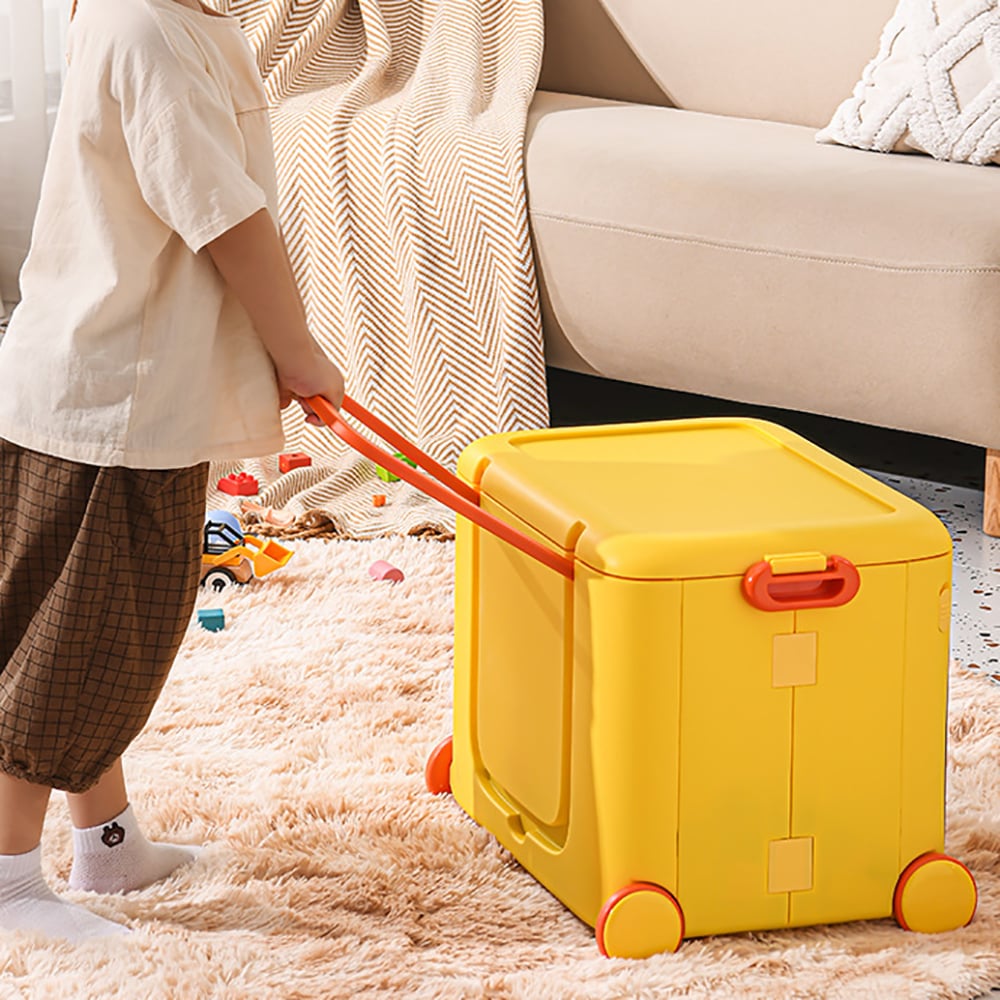 HMR - Yellow Kids Toy Organizer Cart Collapsible Storage Bin with Wheels & Handle