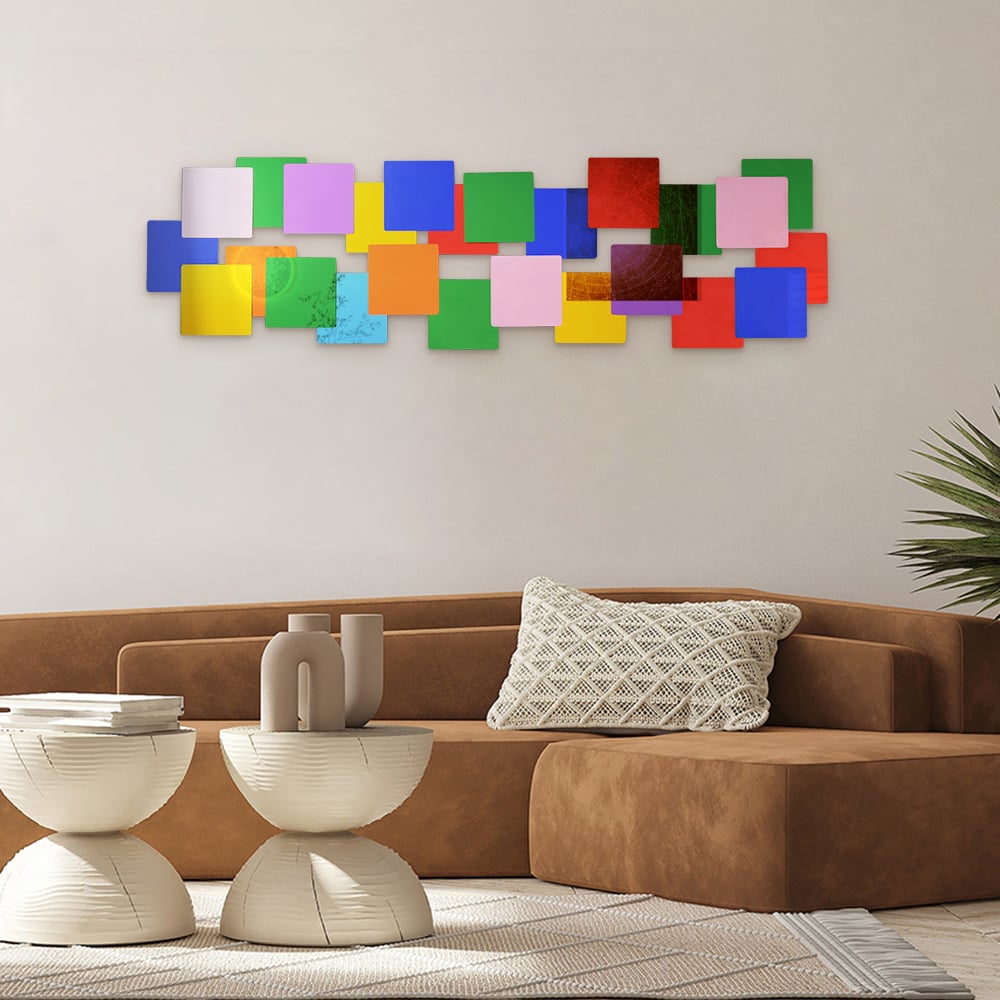 HMR - 30.3" Mirrored Acrylic 3D Multicolor Cubes Wall Art Geometric Square Decor Living Room