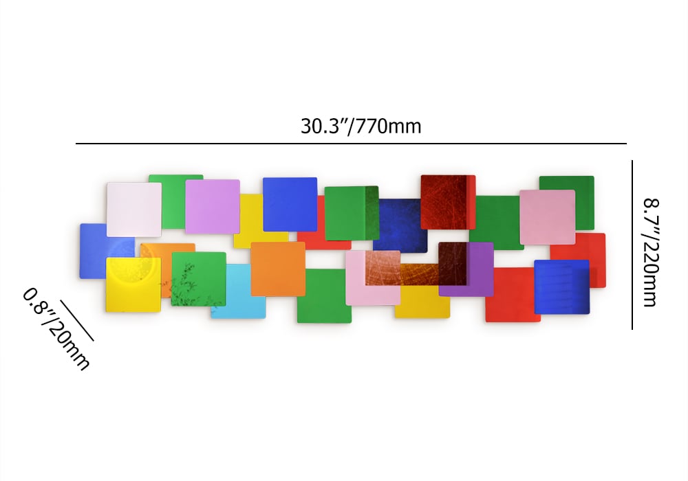 HMR - 30.3" Mirrored Acrylic 3D Multicolor Cubes Wall Art Geometric Square Decor Living Room