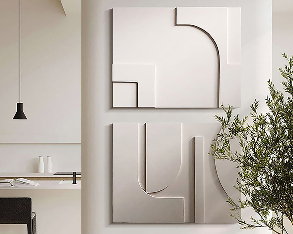 HMR 2 Pieces Japandi Abstract Wood Wall Decor for Living Room 3D Hanging Art - White, 23.6"W x 1.2"D x 15.7"H