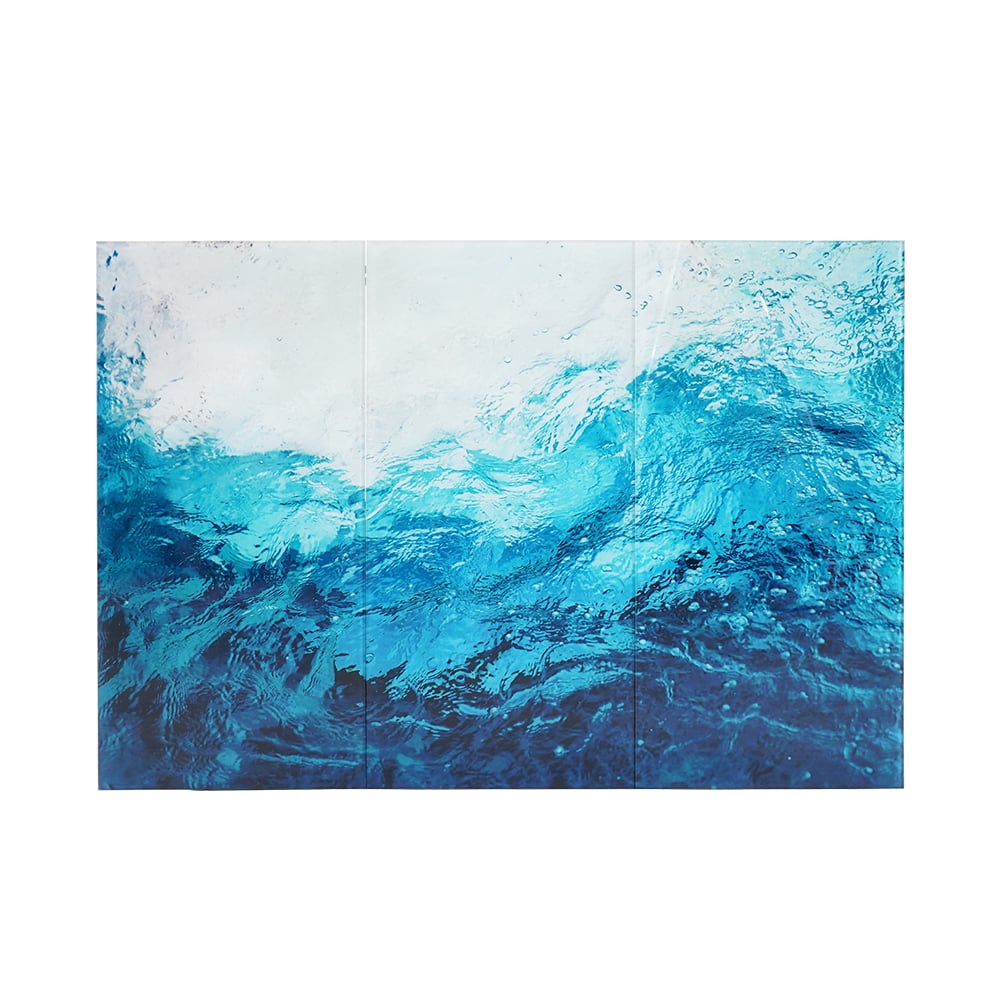 HMR - 3 Pieces Coastal Tempered Glass Wall Art Large Rectangle Ocean Sea Wave Hanging Decor