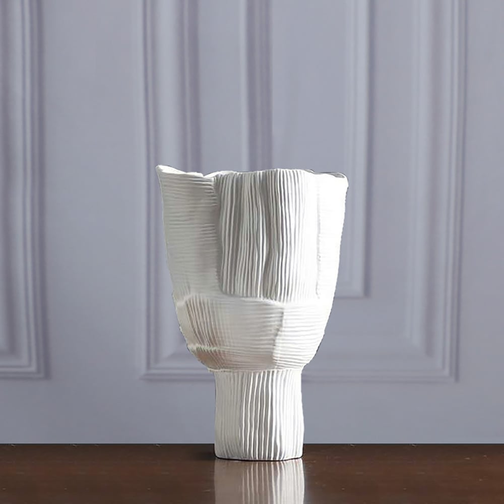 HMR - 2-Pieces Minimalist White Striped Flower Vases Set Resin Vase Decor Living Room Bedroom