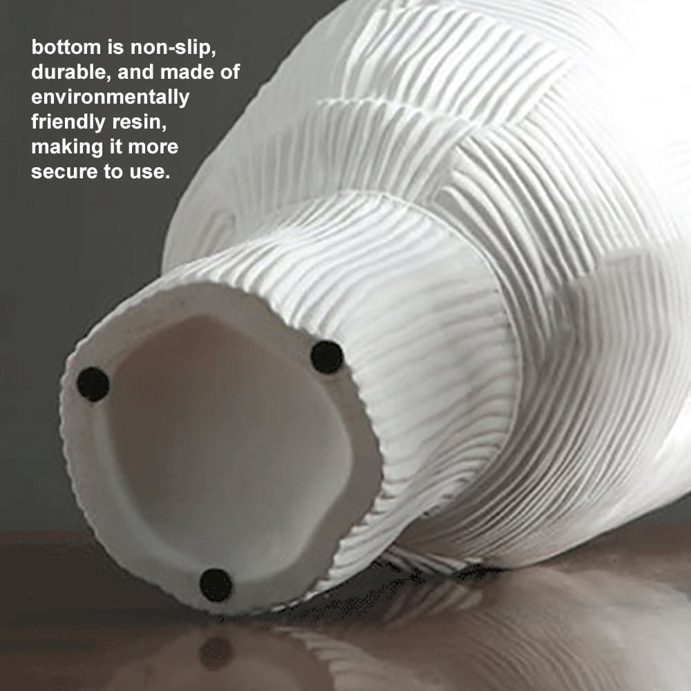 HMR - 2-Pieces Minimalist White Striped Flower Vases Set Resin Vase Decor Living Room Bedroom