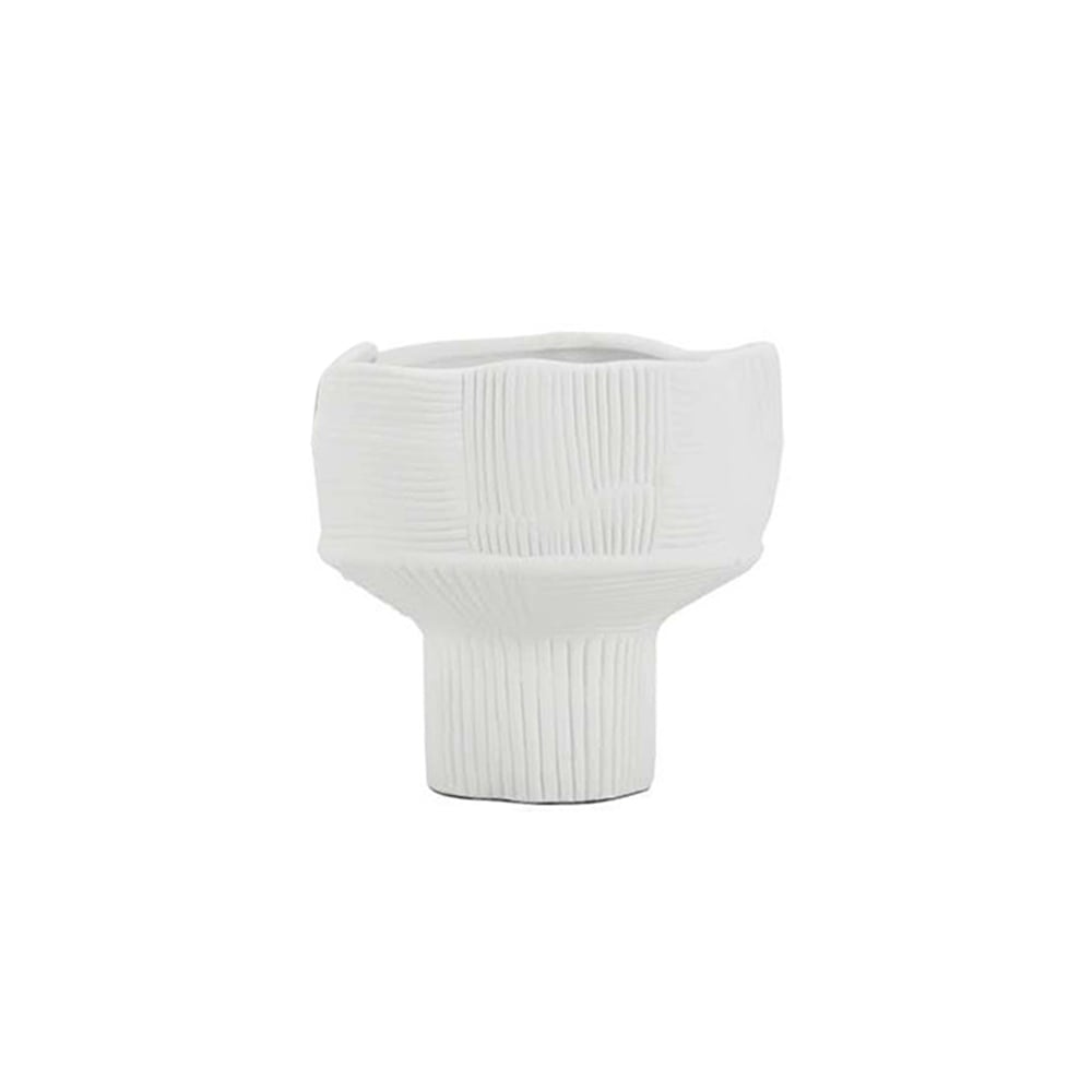HMR - 2-Pieces Minimalist White Striped Flower Vases Set Resin Vase Decor Living Room Bedroom
