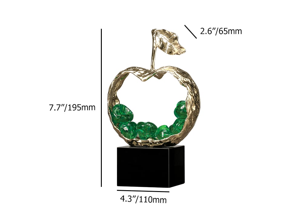 HMR - 8" Green Metal & Resin Abstract Geometric Apple Fruit Sculpture Ornament Desk Decor Art
