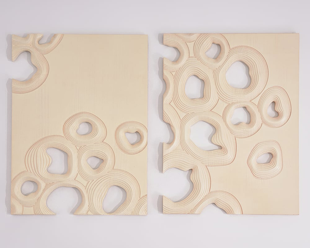 HMR - 2 Pieces 3D Abstract Geometric Carved Wood Wall Art Sculpture Decor Living Room Bedroom