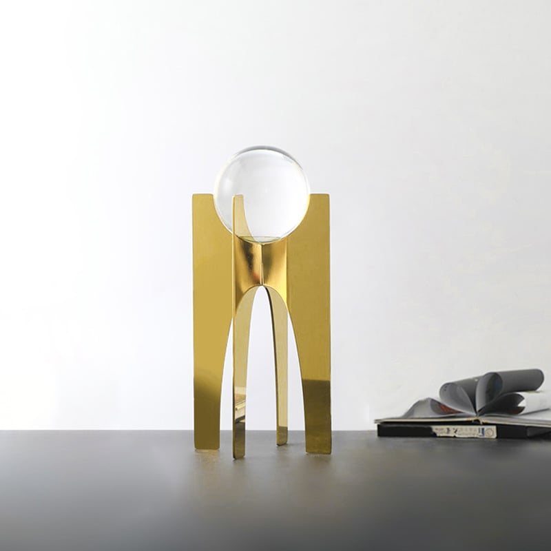HMR - Modern Round Crystal Ball Ornament with Gold Stand Home Decor Art Desk Figurine Object
