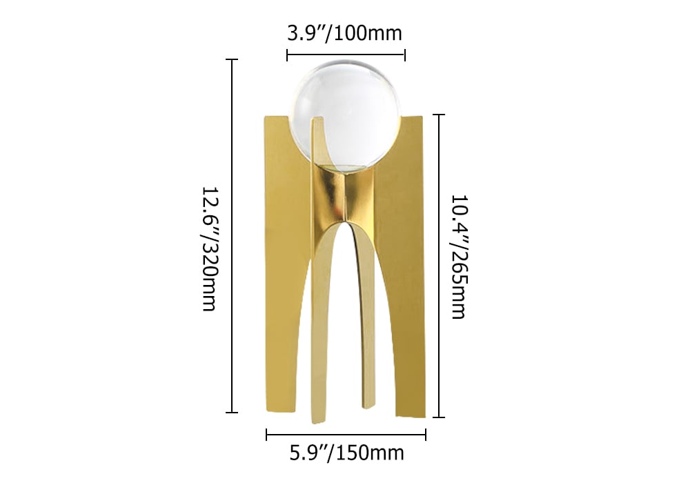 HMR - Modern Round Crystal Ball Ornament with Gold Stand Home Decor Art Desk Figurine Object