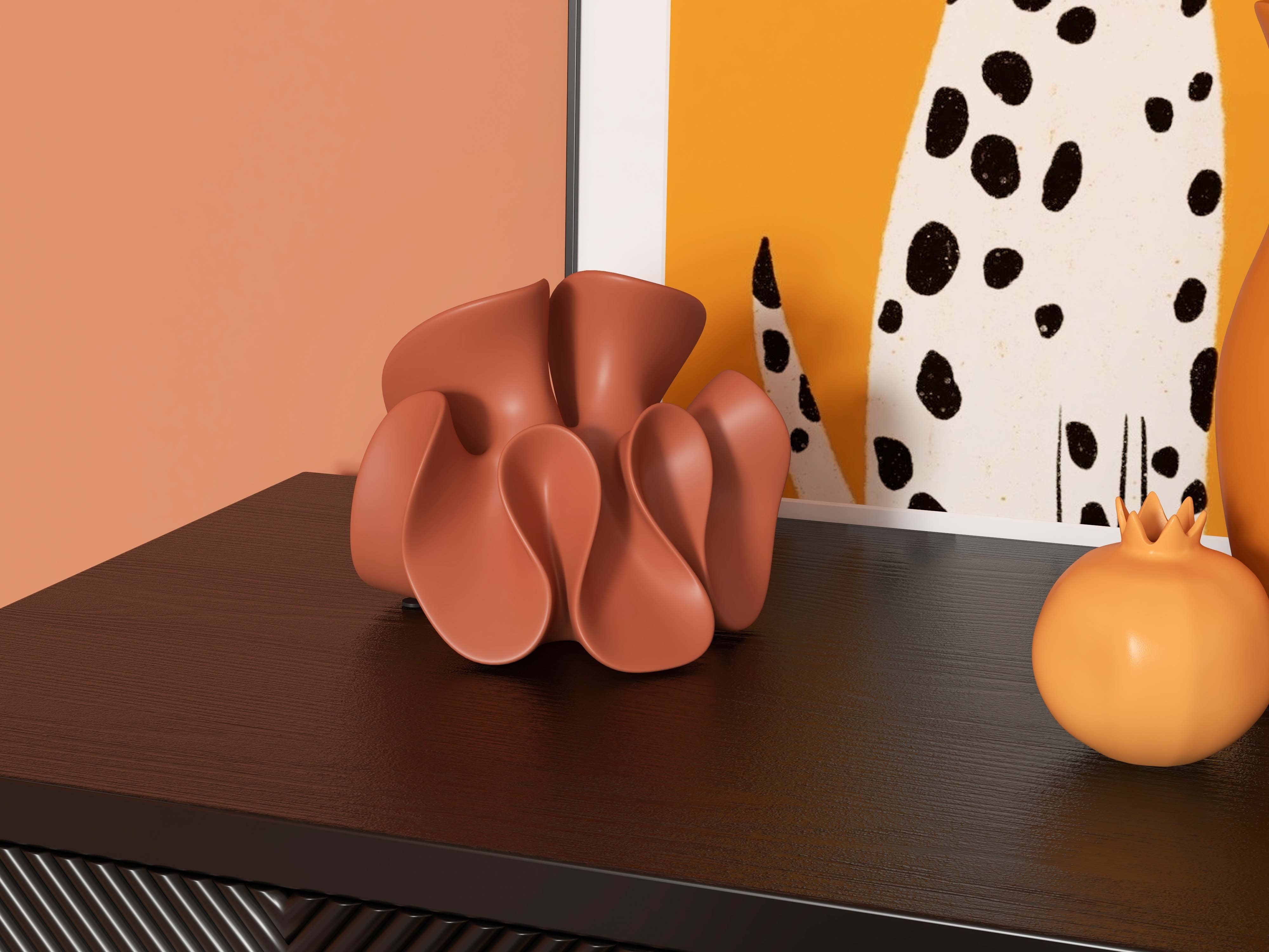 HMR - Modern Orange Resin Abstract Flower Ornament Sculpture Decor Art Home Desk Statue Object
