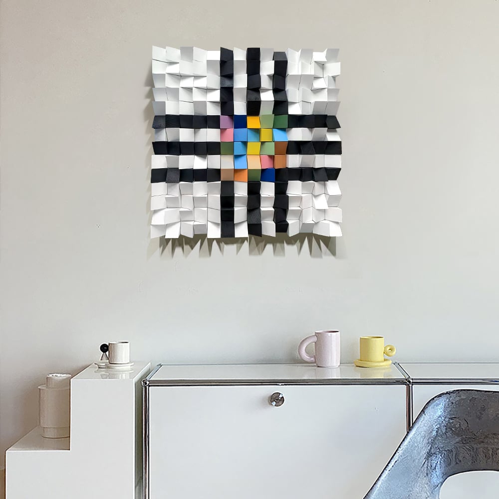 HMR - 22.8" Abstract Square Mosaic Wood Wall Art 3D Modern Carved Sculpture Decor Living Room