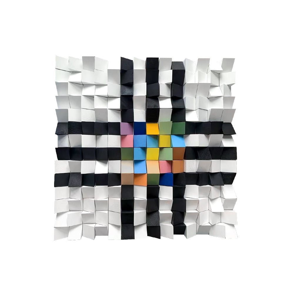 HMR - 22.8" Abstract Square Mosaic Wood Wall Art 3D Modern Carved Sculpture Decor Living Room