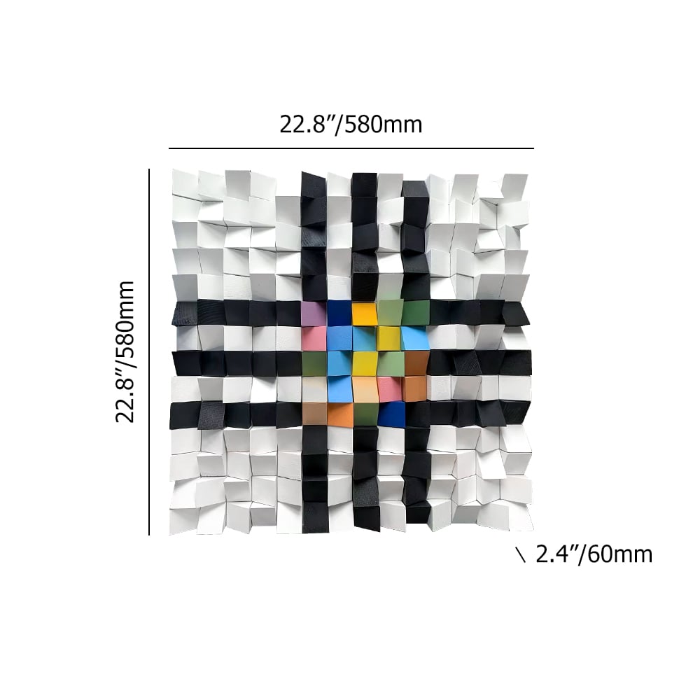 HMR - 22.8" Abstract Square Mosaic Wood Wall Art 3D Modern Carved Sculpture Decor Living Room