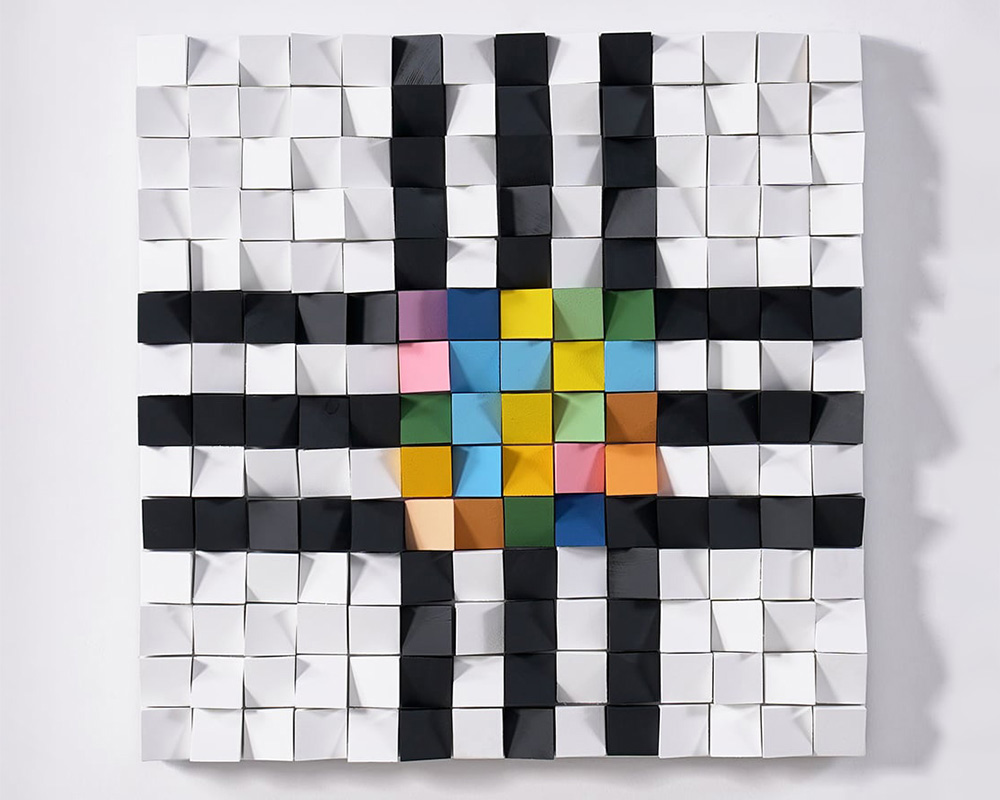 HMR - 22.8" Abstract Square Mosaic Wood Wall Art 3D Modern Carved Sculpture Decor Living Room